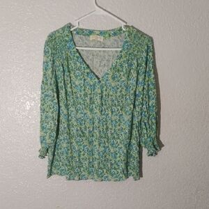 Cynthia Rowley Green and Blue Floral Blouse